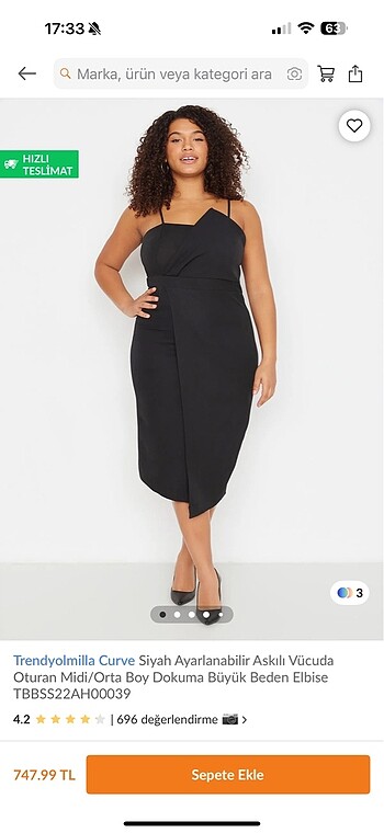 Trendyol curve siyah midi elbise