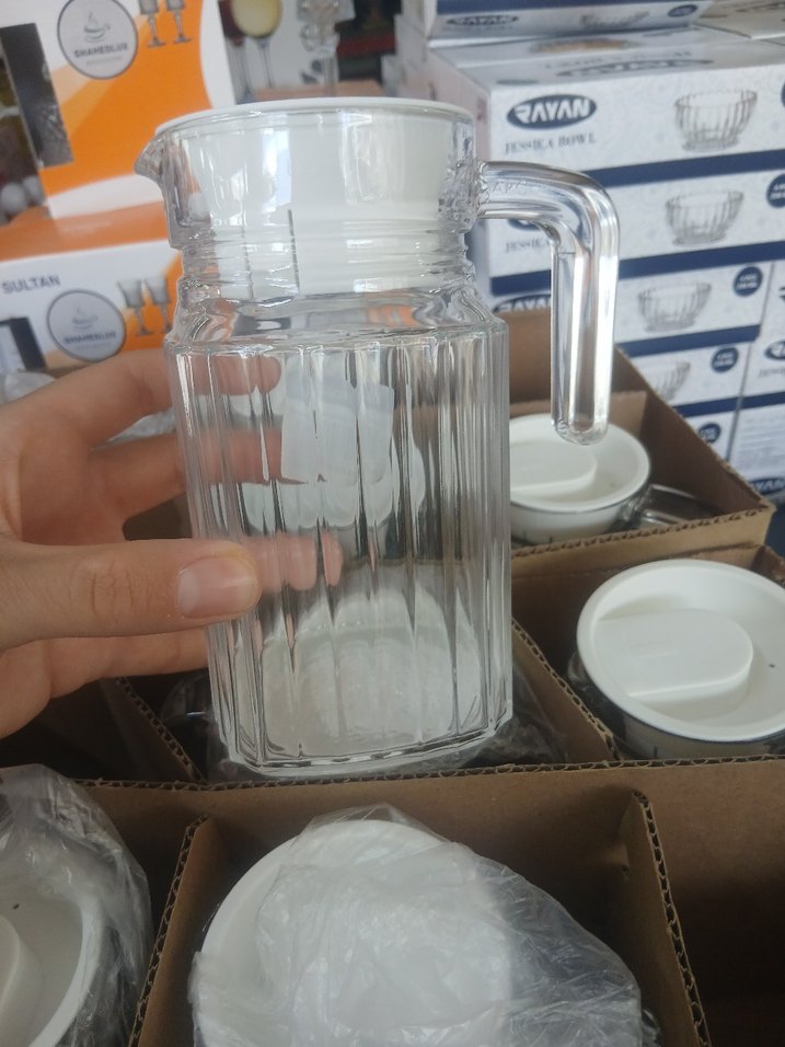 Şeffaf Kulplu Beyaz Kapaklı Sürahi - Görsel 3