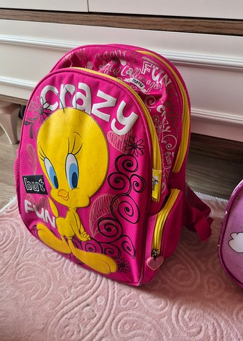 Renkli Pembe Tweety Okul Çantası ve cüzdan