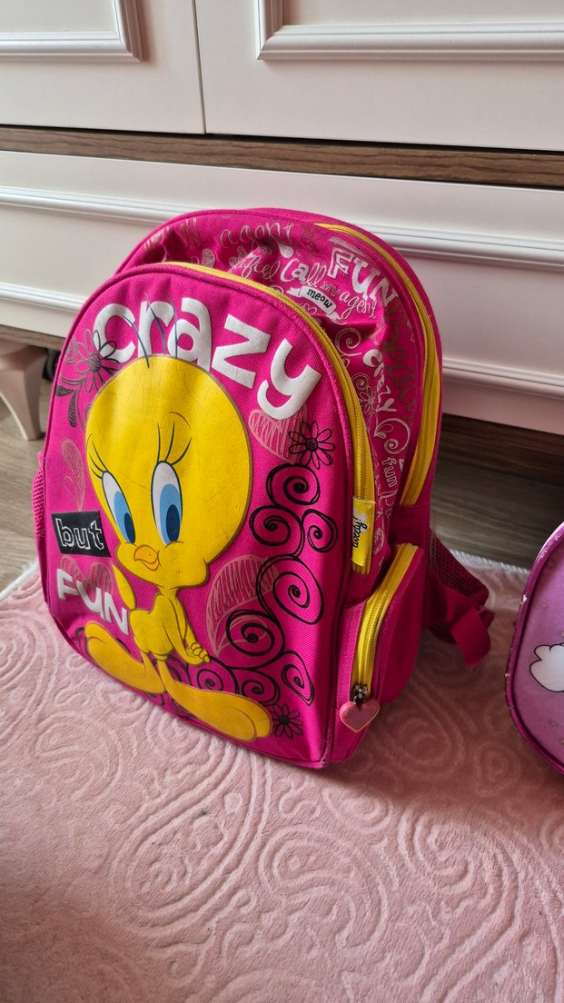 Renkli Pembe Tweety Okul Çantası ve cüzdan - Görsel 2