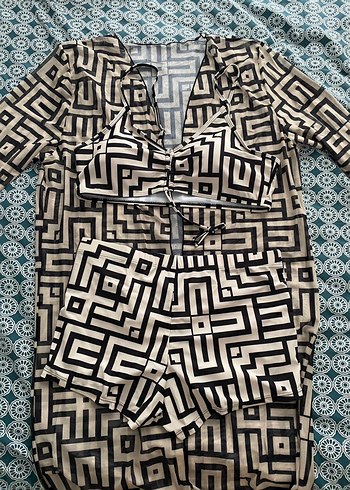 Siyah Zebra Desenli Mini Bohem bikini takım - Görsel 2