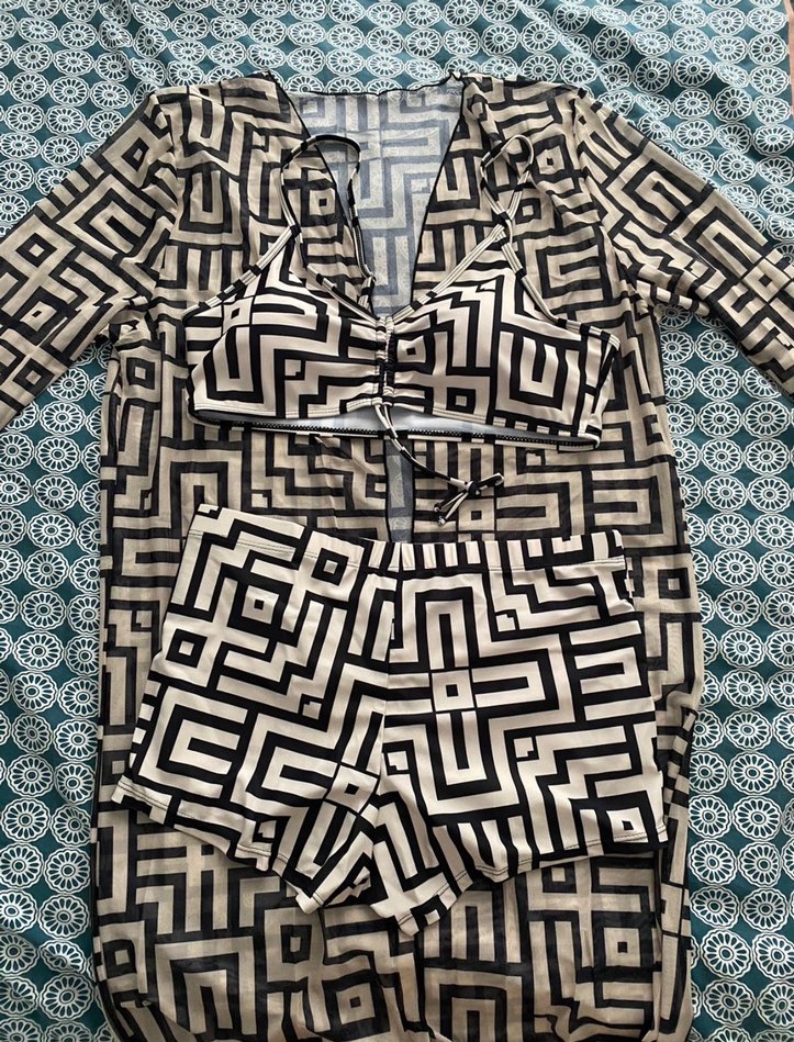 Siyah Zebra Desenli Mini Bohem bikini takım - Görsel 2