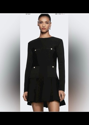 Zara Uzun Kollu Siyah Mini Elbise