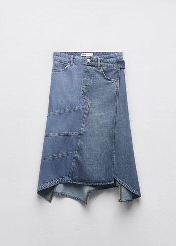 Zara Kadın Mavi Denim Midi Etek