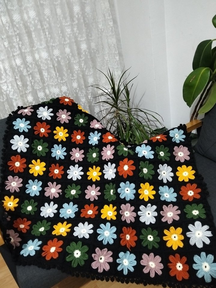 Çiçek Desenli Çok Renkli Battaniye - Görsel 2