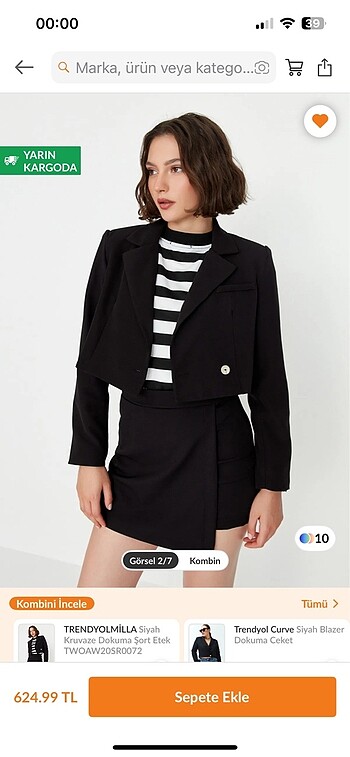Siyah Crop Astarli Dokuma Blazer Ceket