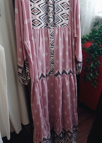 Pembe Bohem V Yaka Uzun Elbise