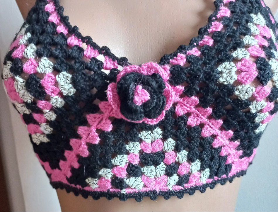 Pembe Bağlamalı Örgü Bohem Mini Büstiyer - Görsel 3