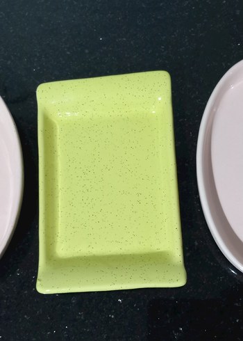 3 adet Yeşil ve pembe renk seramik sunumluk - Görsel 3