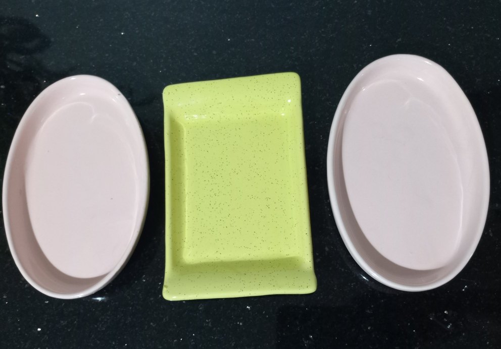 3 adet Yeşil ve pembe renk seramik sunumluk - Görsel 3