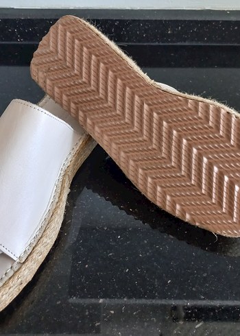 Deri Kadın  krem renkli Dolgu Topuklu Espadril Terlik - Görsel 3