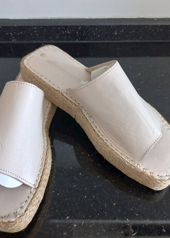 Deri Kadın  krem renkli Dolgu Topuklu Espadril Terlik - Görsel 2