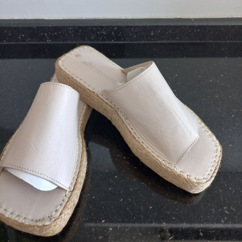 Deri Kadın  krem renkli Dolgu Topuklu Espadril Terlik - Görsel 2