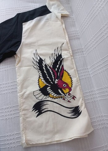xl Beden Retro Baskılı Kısa Kollu Erkek salaş Gömlek
