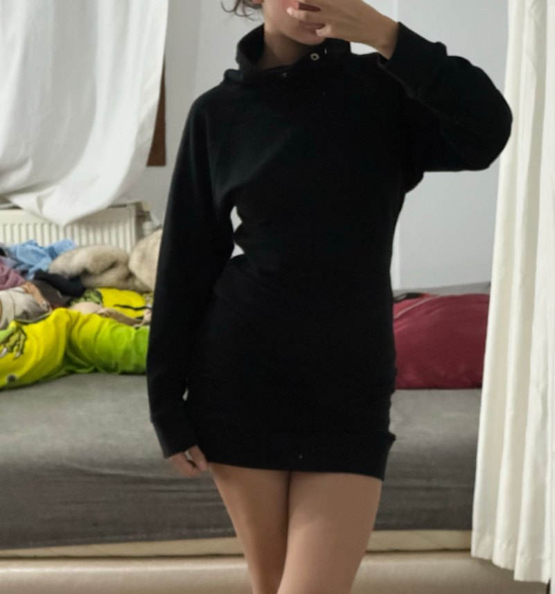 Siyah Yüksek Yakalı Midi Triko Elbise - Görsel 3