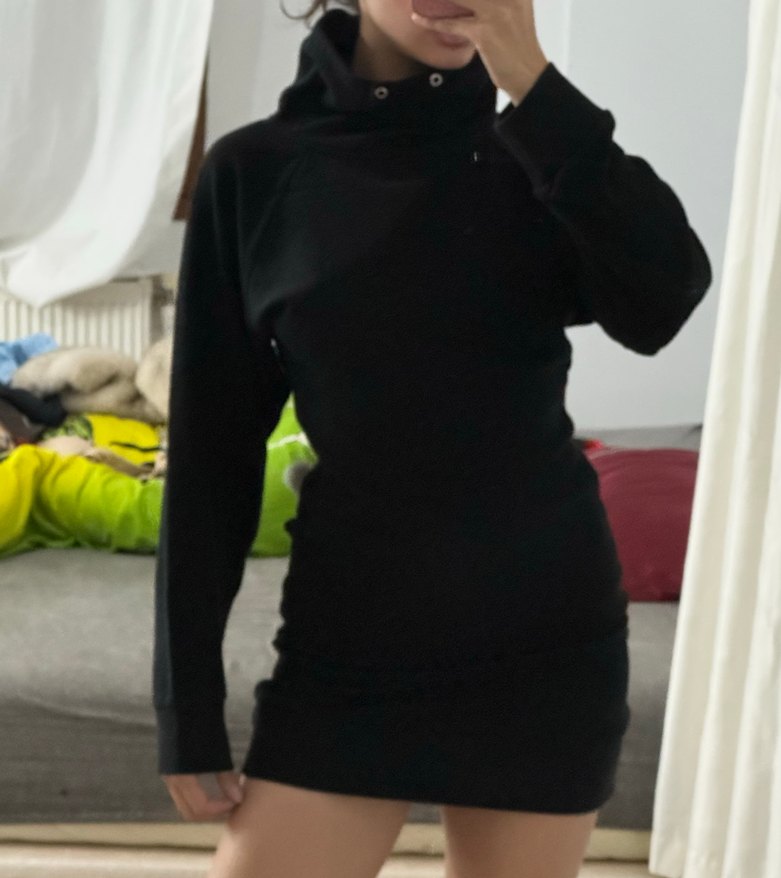 Siyah Yüksek Yakalı Midi Triko Elbise - Görsel 4