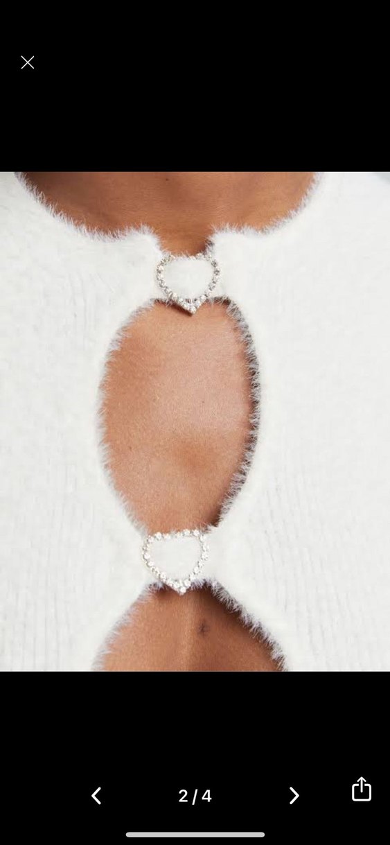 Beyaz Halter Yaka Mini Elbise tüylü yünlü kalp taşlı - Görsel 4