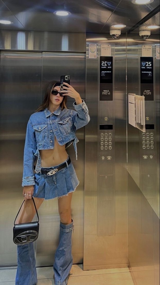 Mavi şort etek pileli Mini Denim Etek - Görsel 3