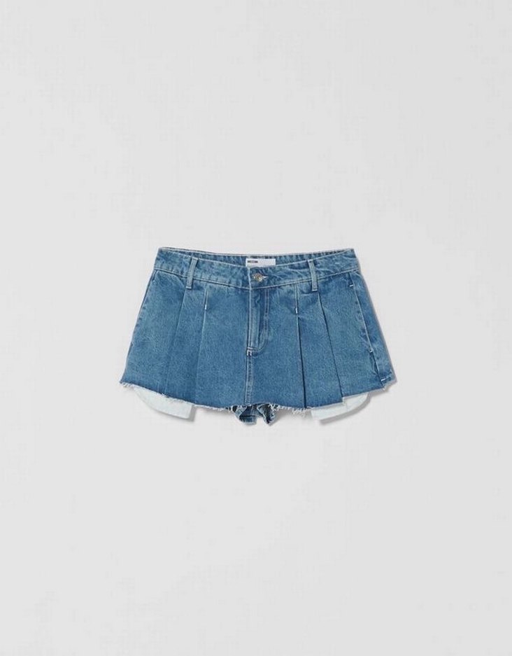 Mavi şort etek pileli Mini Denim Etek - Görsel 5