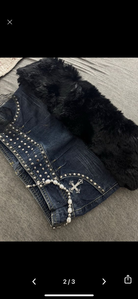 Kürklü Kot Mini Etek y2k vintage - Görsel 2