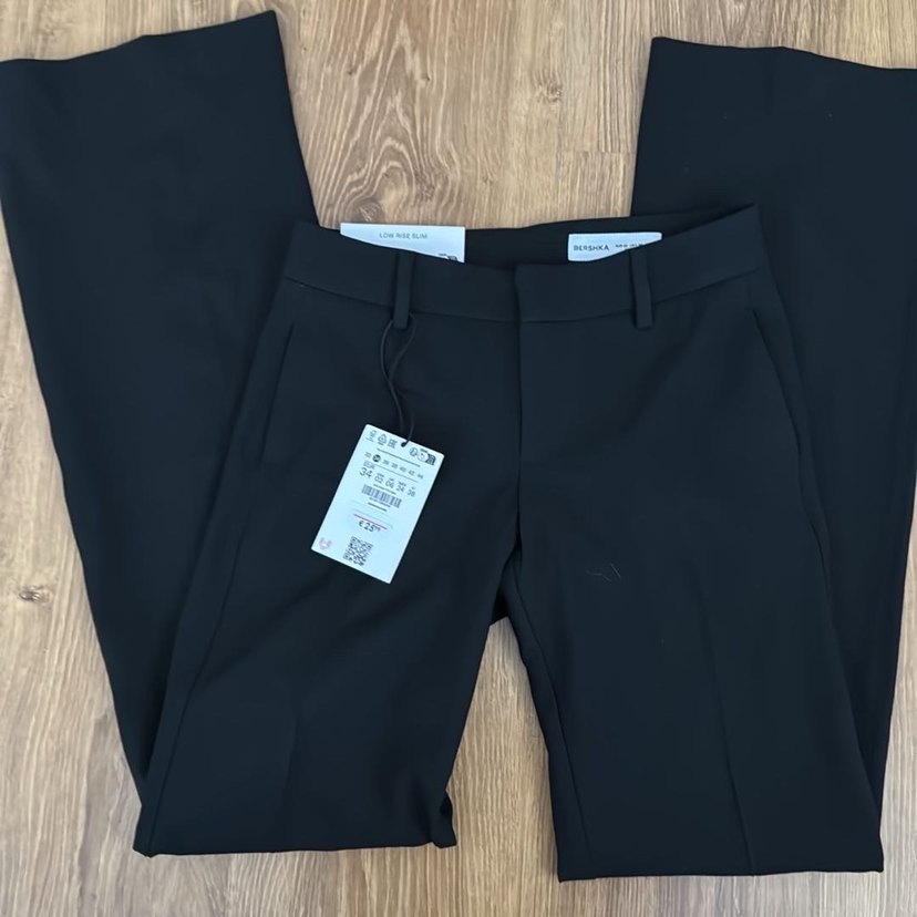 Siyah düşük bel Kadın İspanyol Paça Pantolon - Görsel 3