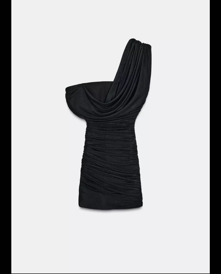 Siyah Drapeli Uzun Abiye Elbise taşlı tül - Görsel 3