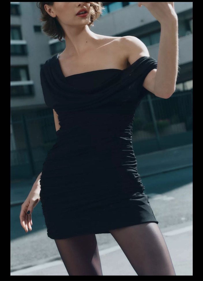 Siyah Drapeli Uzun Abiye Elbise taşlı tül - Görsel 2