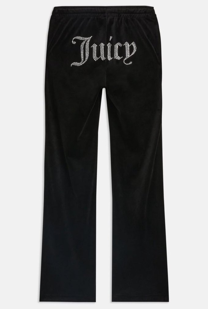 Siyah juicy taşlı kadife eşofman altı flare - Görsel 2