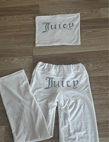Juicy taşlı kadife beyaz eşofman takımı