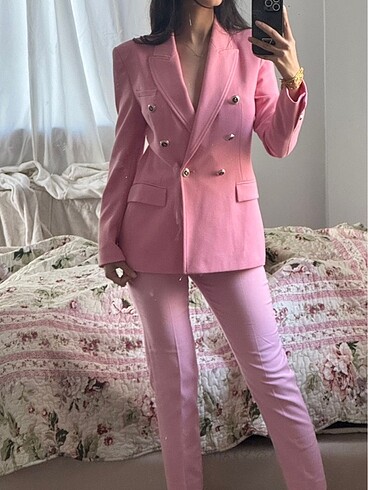 xs Beden Zara pembe blazer düğmeli takım vücuda oturan