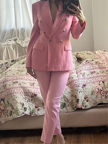 xs Beden pembe Renk Zara pembe blazer düğmeli takım vücuda oturan