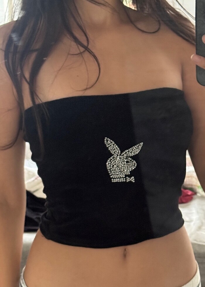 Playboy taşlı büstiyer kadife - Görsel 3