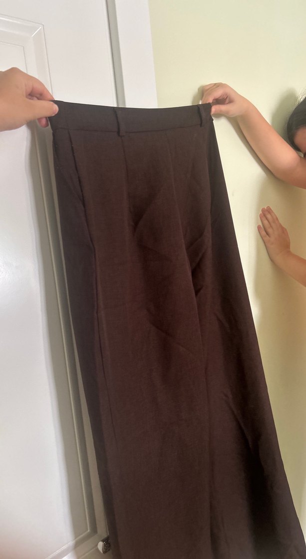 Düğmeli Kahverengi Kumaş Kadın Pantolon - Görsel 2