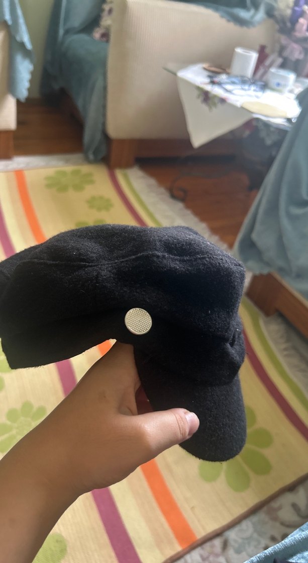 Düğmeli Siyah Kadın Şapka - Görsel 2