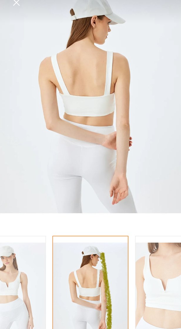 Beyaz V Yakalı Kolsuz Crop Top - Görsel 2