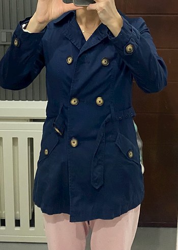 Mavi Düğmeli Denim Trençkot - Görsel 3