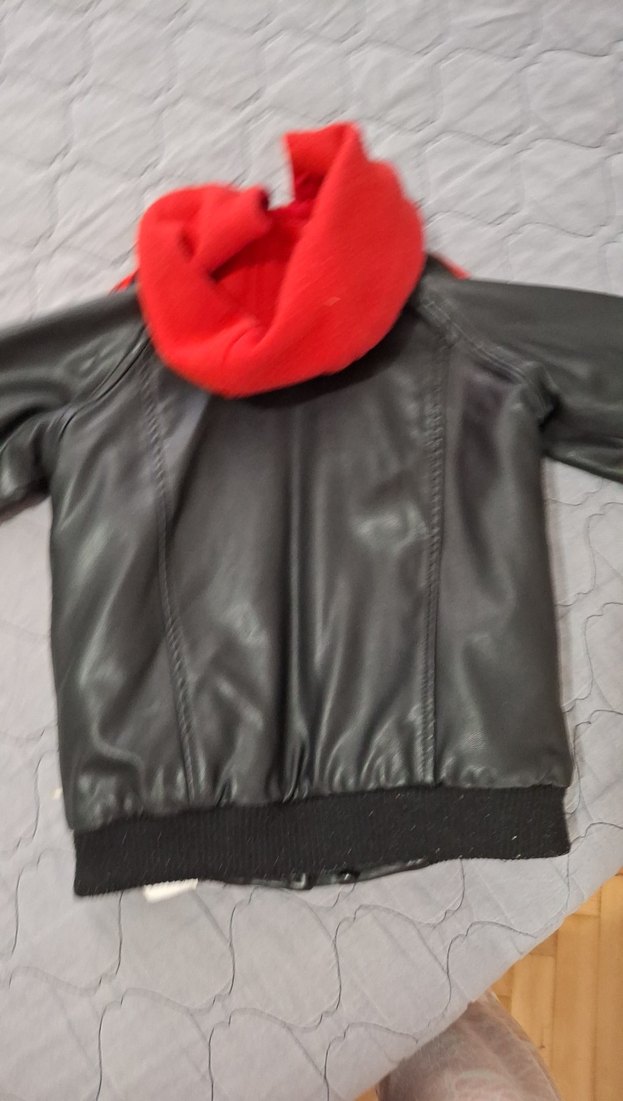 Kapüşonlu Kırmızı Siyah Deri Erkek Çocuk Mont - Görsel 5