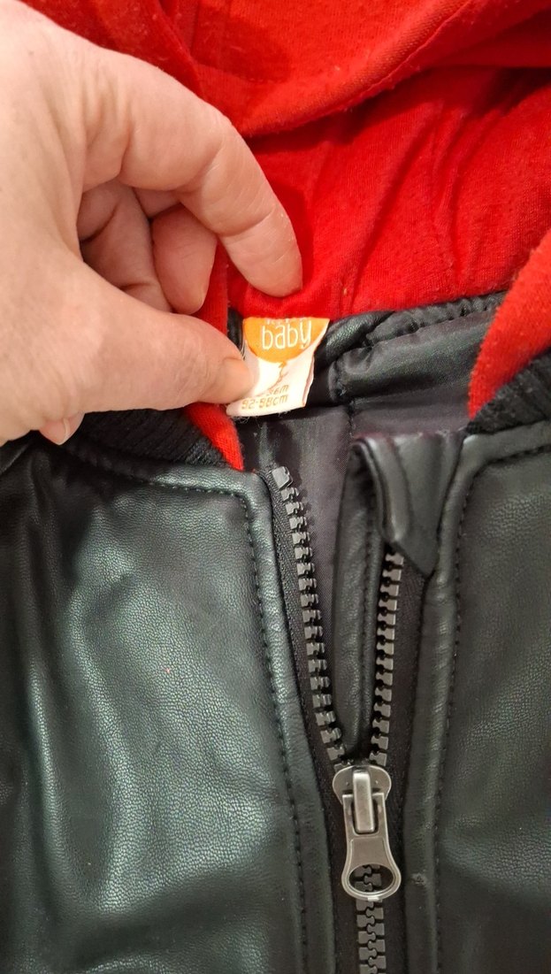 Kapüşonlu Kırmızı Siyah Deri Erkek Çocuk Mont - Görsel 3