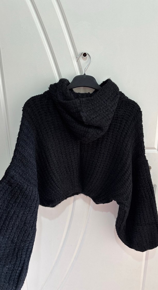 Siyah Örgü Yüksek Yakalı Kadın Sweatshirt - Görsel 2