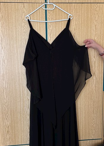 Uzun Siyah V Yakalı Gotik Abiye Elbise - Görsel 2