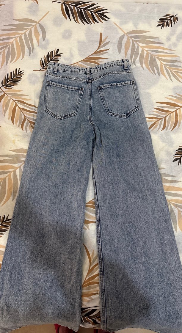 Kadın Gri Batik Desenli Salaş Midi Kot Pantolon - Görsel 2