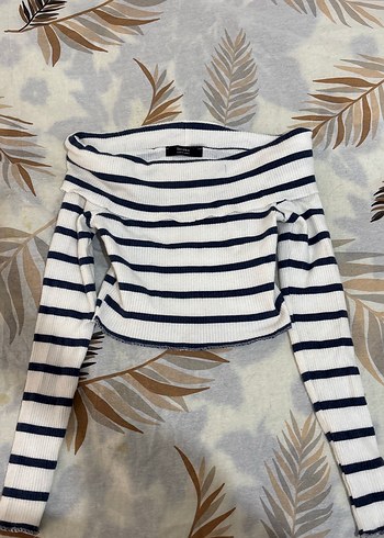 Uzun Kollu Çizgili Kadın Crop Top - Görsel 2