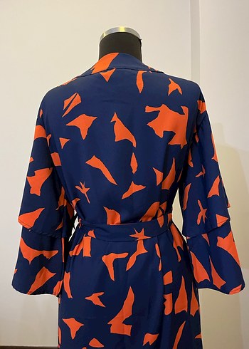 Kadın Uzun Bağcıklı Desenli Kimono - Görsel 6