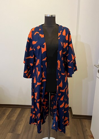 Kadın Uzun Bağcıklı Desenli Kimono - Görsel 7