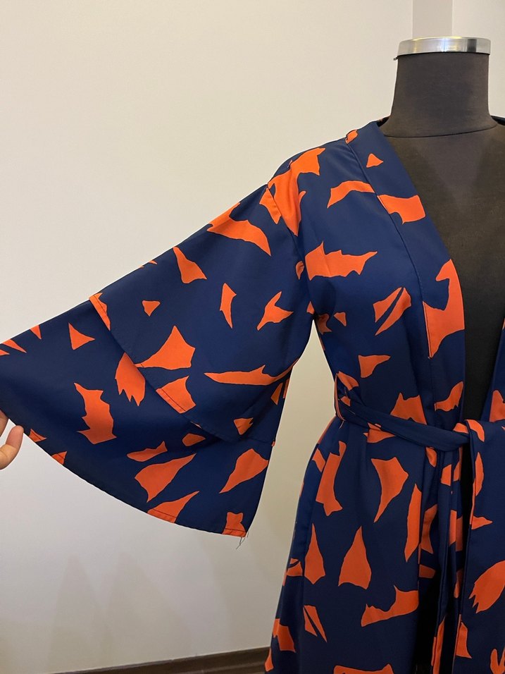 Kadın Uzun Bağcıklı Desenli Kimono - Görsel 2