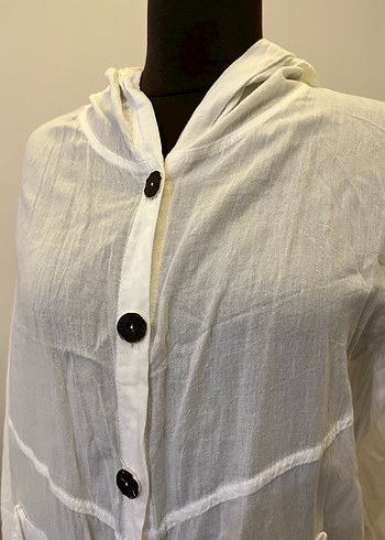 Düğmeli Beyaz Uzun Kadın hırka - Görsel 2