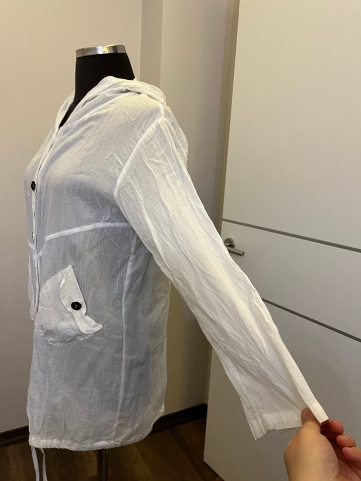 Düğmeli Beyaz Uzun Kadın hırka - Görsel 5