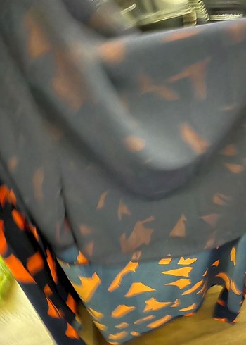 Uzun Kesim Lacivert Turuncu Kadın Kimono - Görsel 8