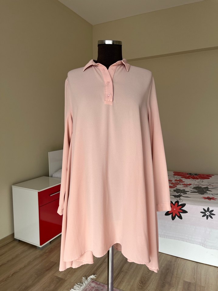 Pembe Uzun Kollu Salaş Tunik - Görsel 4