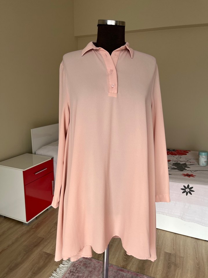 Pembe Uzun Kollu Salaş Tunik - Görsel 3